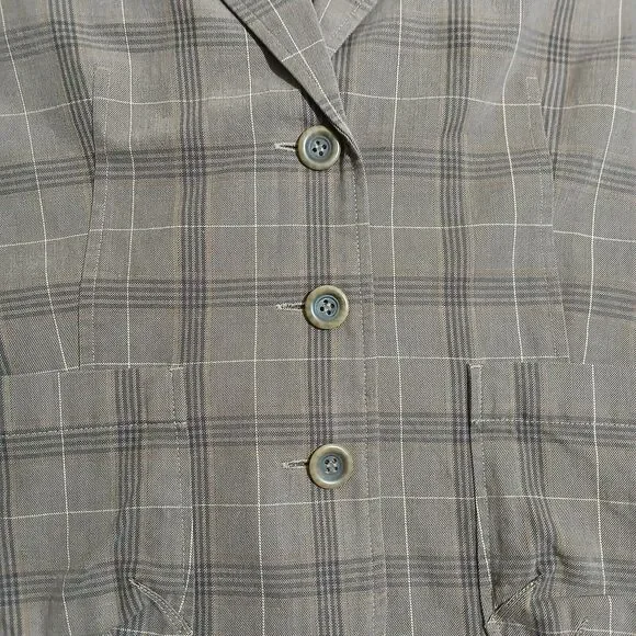 Talbots Women 14 Brown Plaid 100% Cotton V Neck Blazer Office Business - Picture 3 of 12